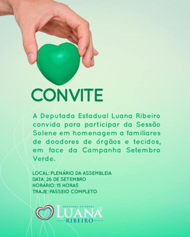 Proposta por Luana Ribeiro, sessão solene discutirá, nesta 5ª , doação de órgãos no Tocantins