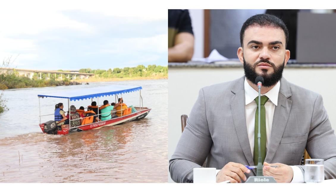 Barco fazendo a travessia de passageiros na divisa entre o Tocantins e o Maranhão